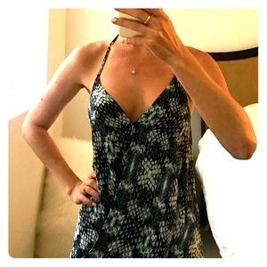 Low cut blue blouse tank